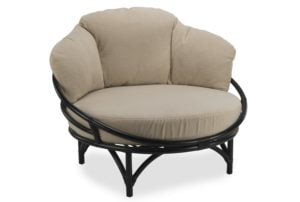 rattan black snug chair in aquaclean earth grey cushion