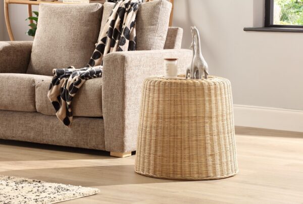 natural woven rattan round side table