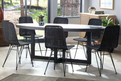 porto black wicker chairs with slate florence table