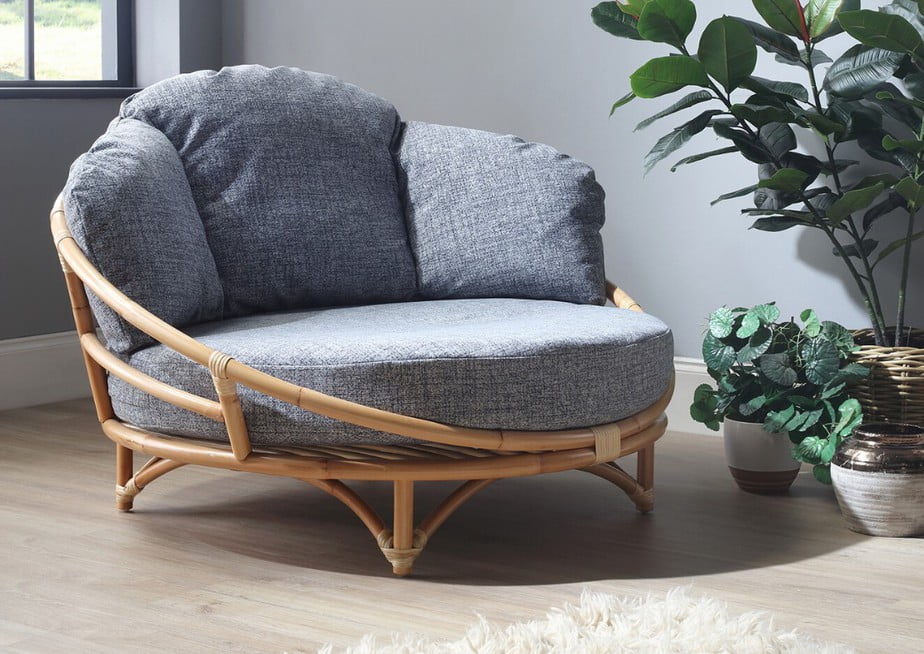 Rattan Natural Snug Chair in Earth Grey Fabric