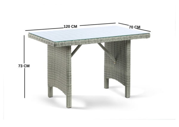 georgia grey rattan outdoor dining set with a glass table