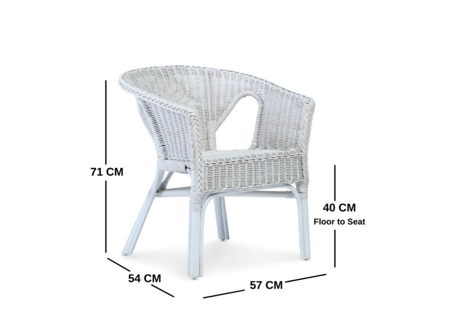 Floor to Seat 40cm. Dimensions: H71cm x W57cm x D54cm Desser Indoor Small Adults Wicker Loom Chair in White Natural Fully Assembled Real Rattan Hand Crafted Quality Cane Blue or Pink 