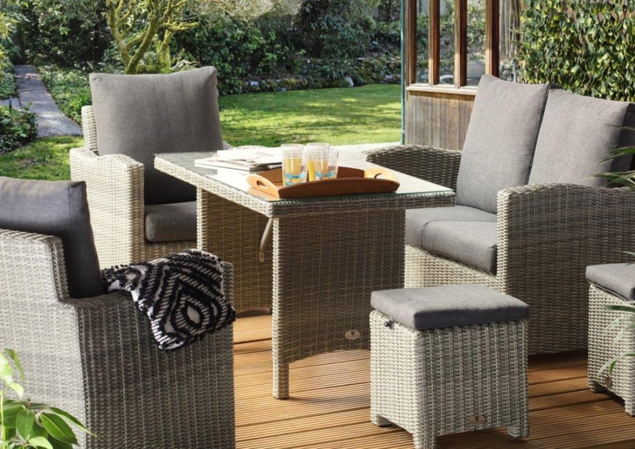 Georgia Grey Rattan Outdoor Dining Set With A Glass Top Tablegeorgia Table - Best Budget Patio Dining Sets Uk