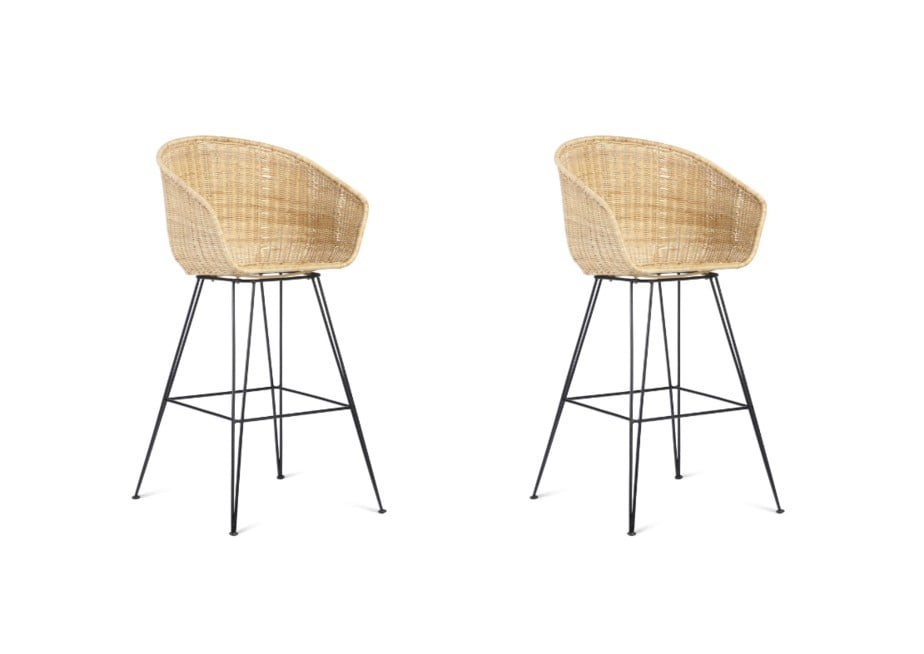 Set Of 2 Natural Porto Bar Stool Chair, Wicker Breakfast Bar Stools Uk