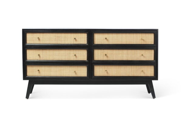 Rattan Mango wood black 6 chest of drawers