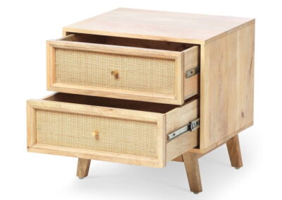 natural bedside side table draws open