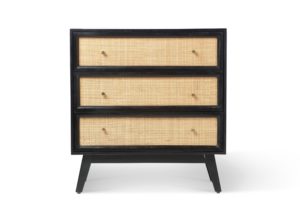rattan mango wood black 3 draw chest of drawers