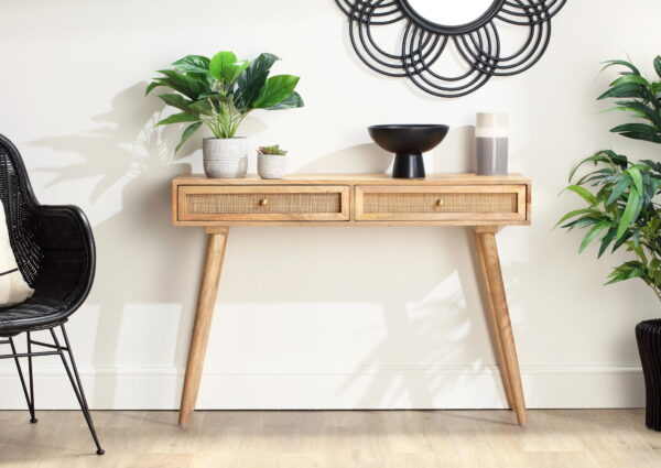 Rattan mango wood console table natural