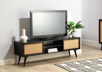 rattan mango wood tv stand media unit black