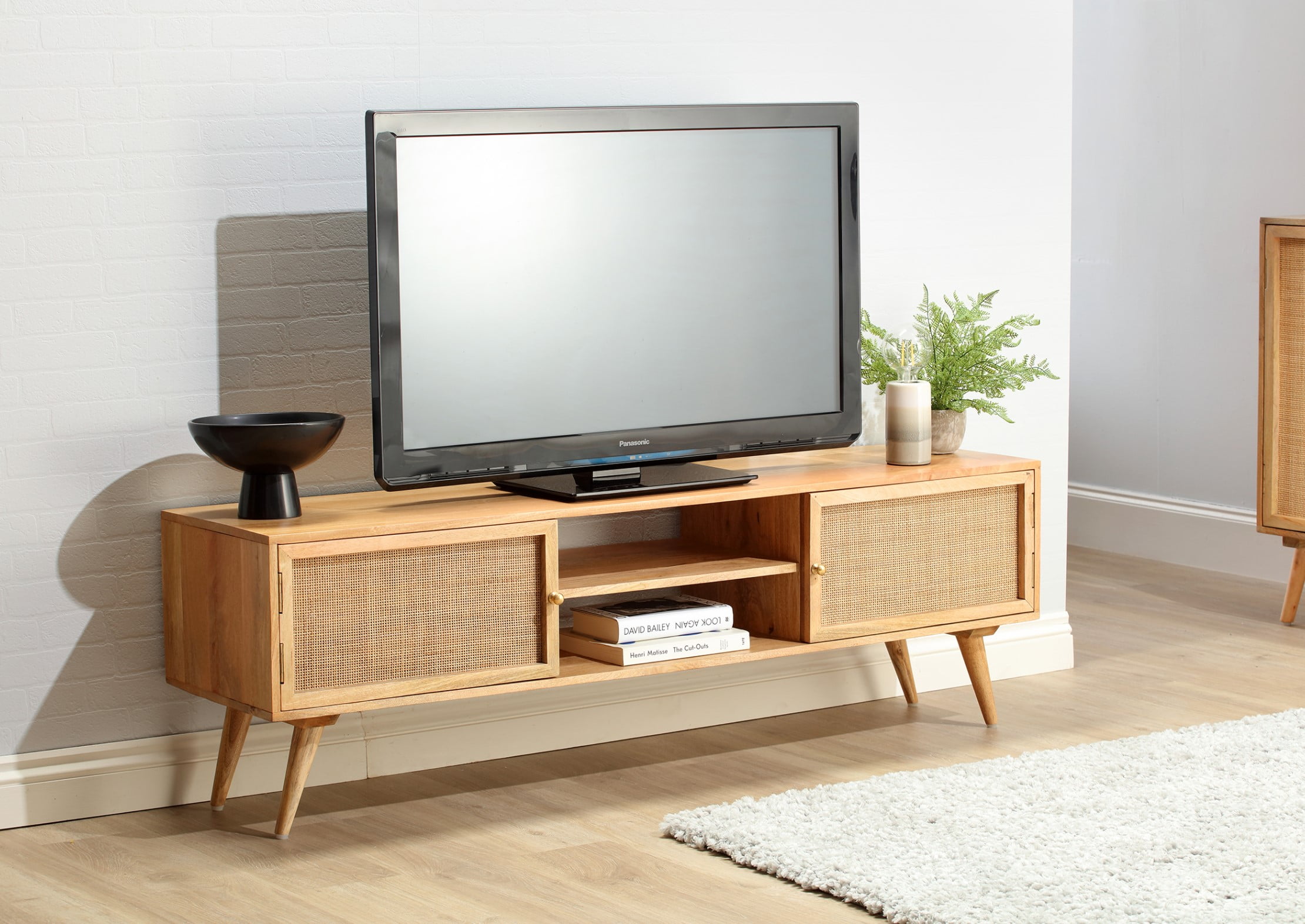 Manhattan Wood TV Stand with Rattan Cabinets