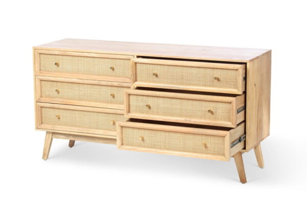 Rattan natural 6 draw chest of drawers