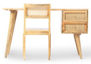 rattan mango wood natural desk and chair set