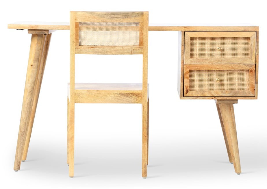 Wood Dressing Table Desk Chair Set, Wicker Vanity Table Set