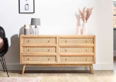 Rattan Mango Wood six drawer chest of drawers natural