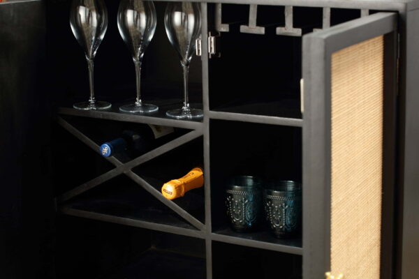 Rattan Mango Wood wine cabinet black detail