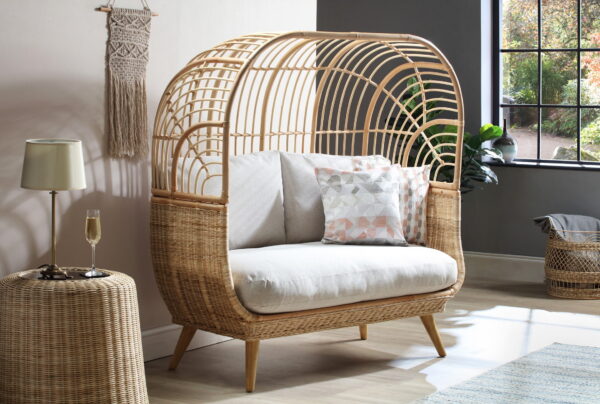 natural rattan cocoon sofa smooth beige cushion