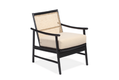borneo black wicker chair with boucle latte cushion