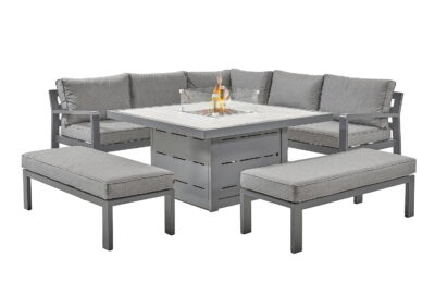 tutbury grey firepit table with corner sofa and 2 large benches uk made