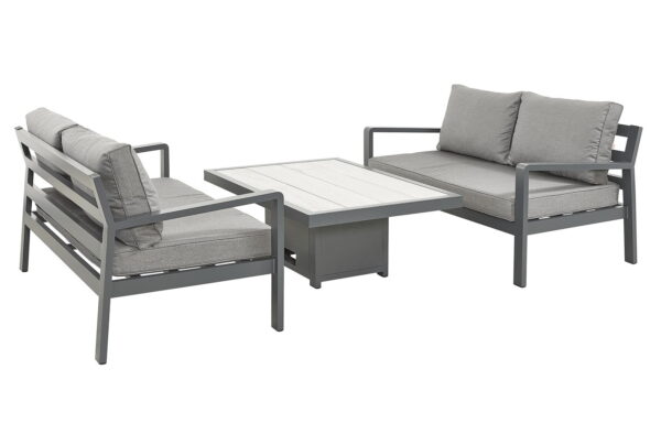 tutbury grey rectangular dual height table with 2 sofas uk made