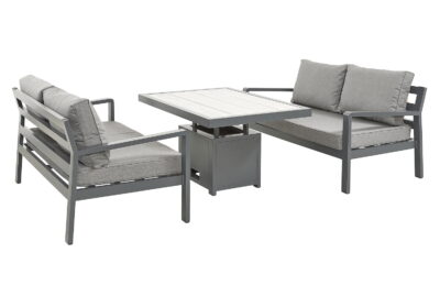tutbury grey rectangular dual height table with 2 sofas uk made