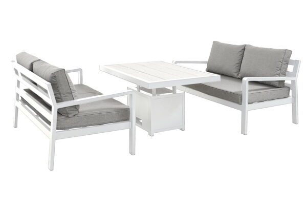 tutbury white rectangular dual height table with 2 sofas uk made