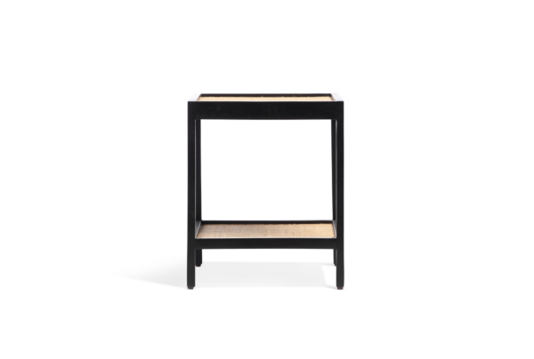 manhattan mango wood and cane webbing side table in black