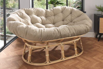 natural papasan sofa with boucle latte cushion