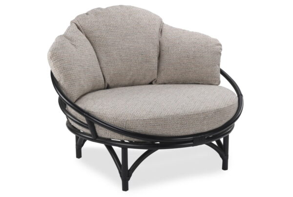 rattan black snug chair in blush tweed cushion