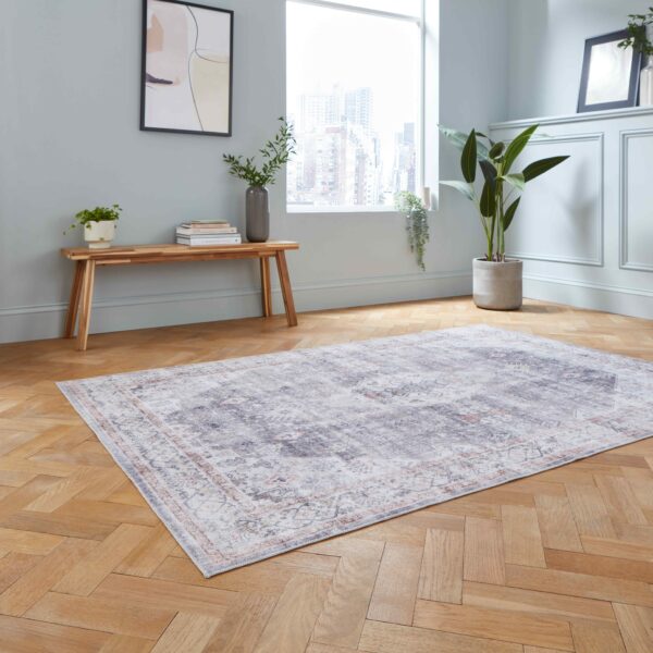 baku washable flat rug in grey 2 sizes available
