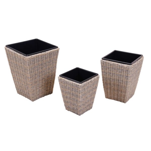 kendal outdoor rattan 3x planter set with plastic inners