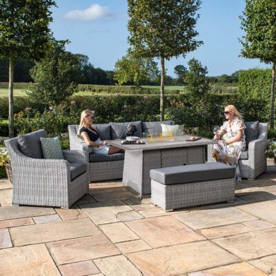 cartmel outdoor rattan 3 seater suite with rectangular fire pit table