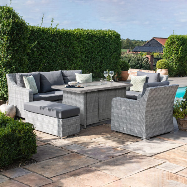 cartmel outdoor rattan 3 seater suite with rectangular fire pit table