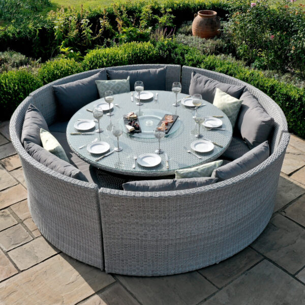 cartmel outdoor rattan round sofa dining set with adjustable table