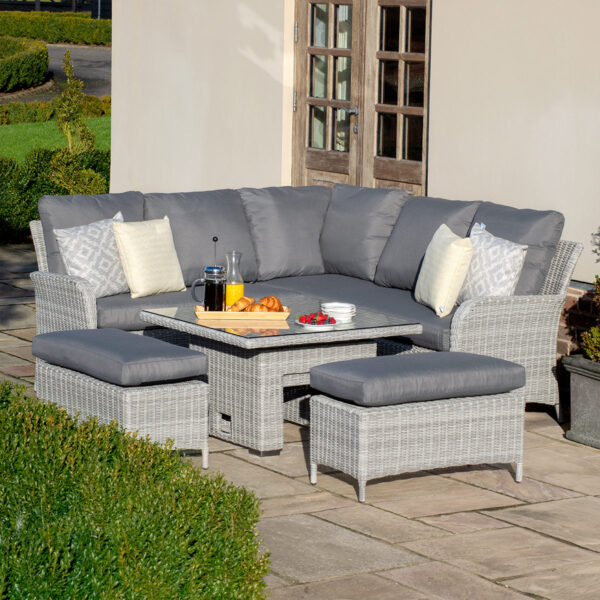 cartmel outdoor rattan corner sofa set with rectangular adjustable table