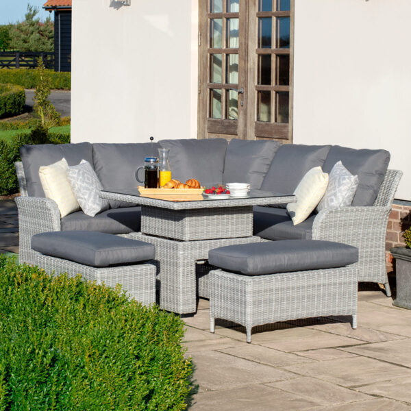 cartmel outdoor rattan corner sofa set with rectangular adjustable table