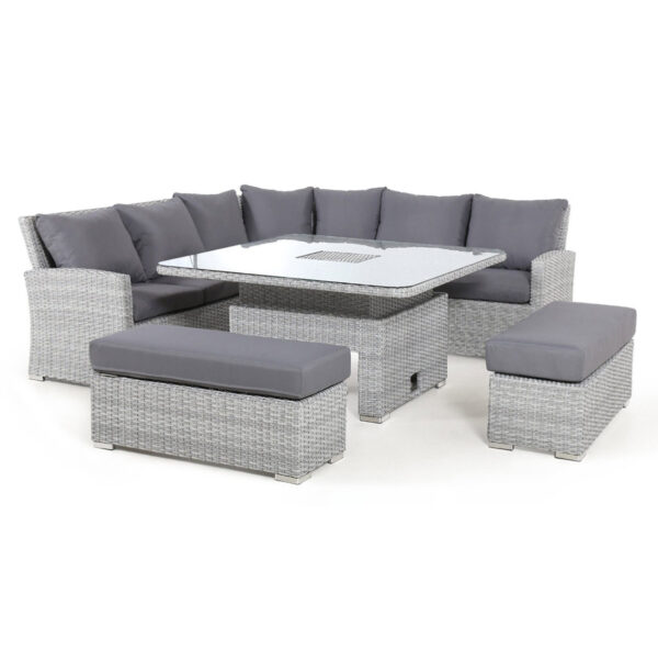 cartmel deluxe outdoor rattan corner sofa set with square adjustable table & ice bucket