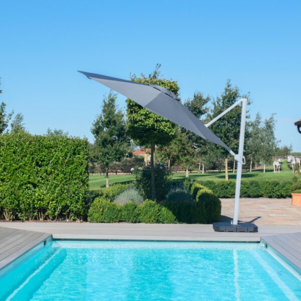 grey cantilever parasol round 3.5m with led lights