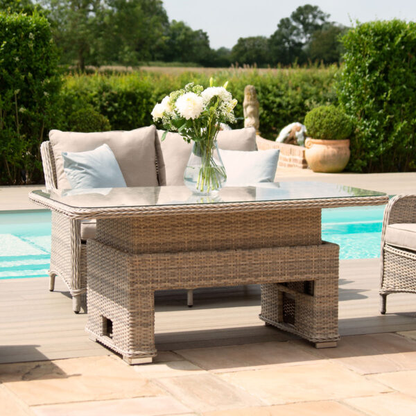 kendal outdoor rattan 2 seat suite with 2x footstools & adjustable table