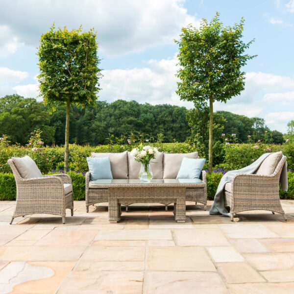kendal outdoor rattan 3 seat suite with 2x footstools & adjustable table
