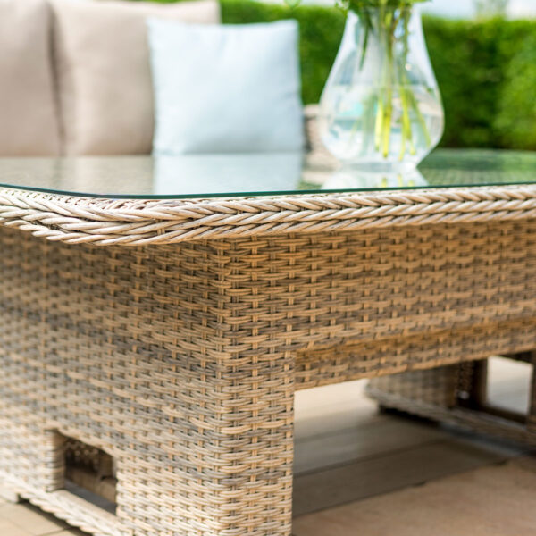 kendal outdoor rattan 3 seat suite with 2x footstools & adjustable table