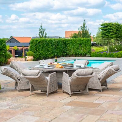 kendal outdoor rattan reclining 8 seat round dining set with lazy susan