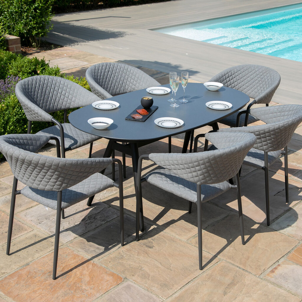 pebble outdoor fabric 6 seat dining set with oval table all weather fabric