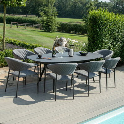 pebble outdoor fabric 8 seat dining set with oval table all weather fabric