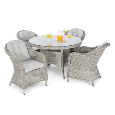 grasmere outdoor rattan 4 seat round dining set with heritage chairs