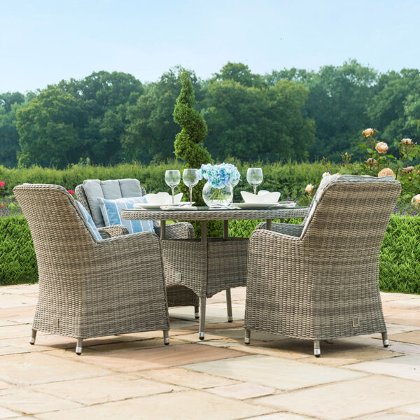 grasmere outdoor rattan 4 seat round dining set with venice chairs