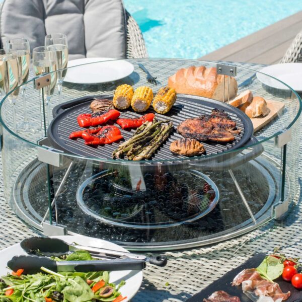 grasmere outdoor rattan 6 seat dining set with circular fire pit coffee table & lazy susan