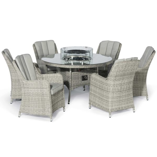 grasmere outdoor rattan 6 seat circle fire pit table set with venice chairs & lazy susan