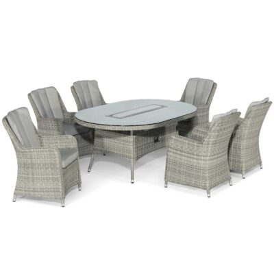 grasmere outdoor rattan 6 seat oval fire pit dining set with venice chairs