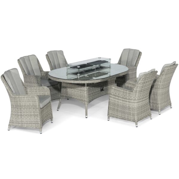 grasmere outdoor rattan 6 seat oval fire pit dining set with venice chairs