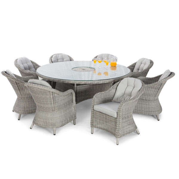 grasmere outdoor rattan 8 seat round dining set with heritage chairs, ice bucket & lazy susan